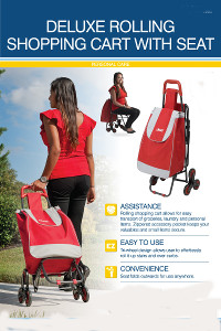 Deluxe Rolling Shopping Cart with Seat